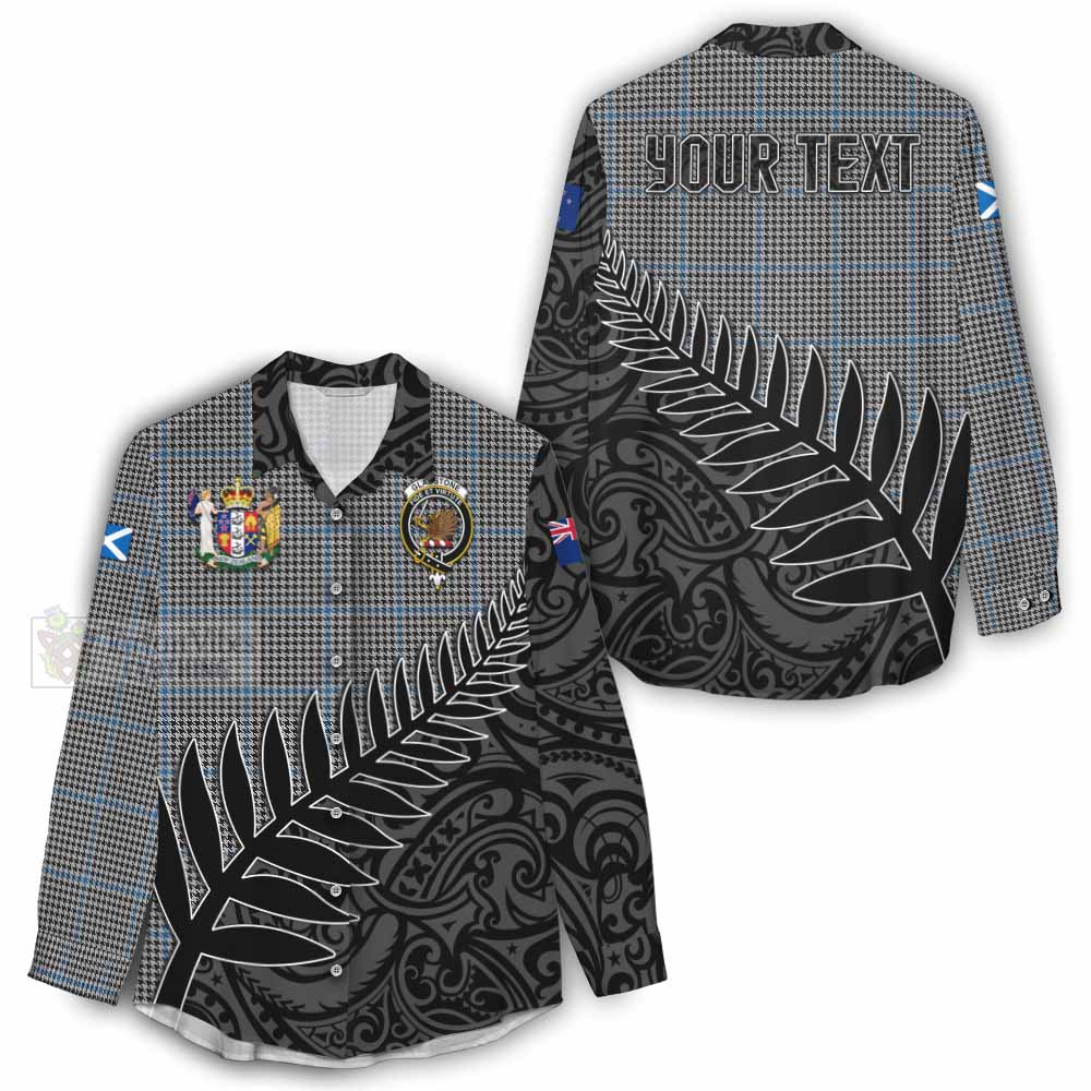 Tartan Vibes Clothing Gladstone (Gladstanes) Crest Tartan Women's Casual Shirt with New Zealand Silver Fern Half Style