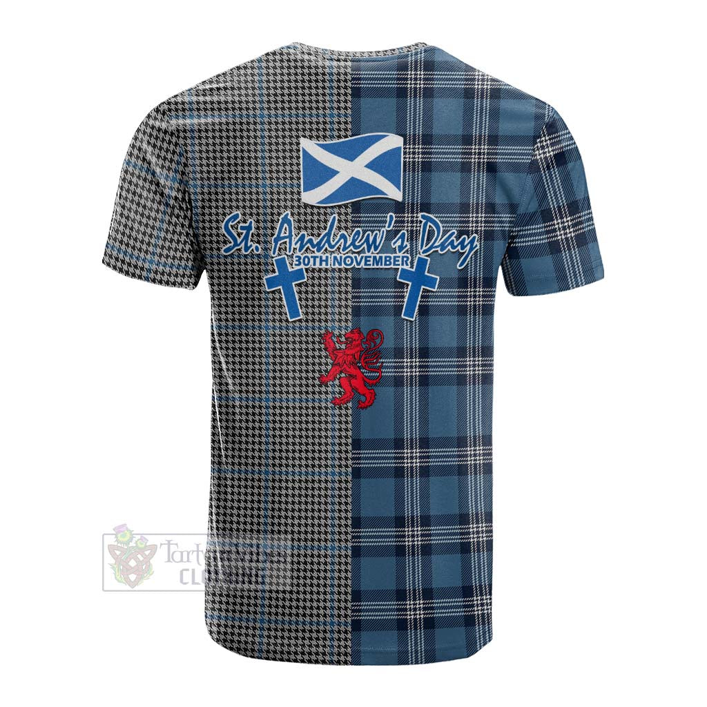 Tartan Vibes Clothing Gladstone (Gladstanes) Tartan Cotton T-shirt Happy St. Andrew's Day Half Tartan Style