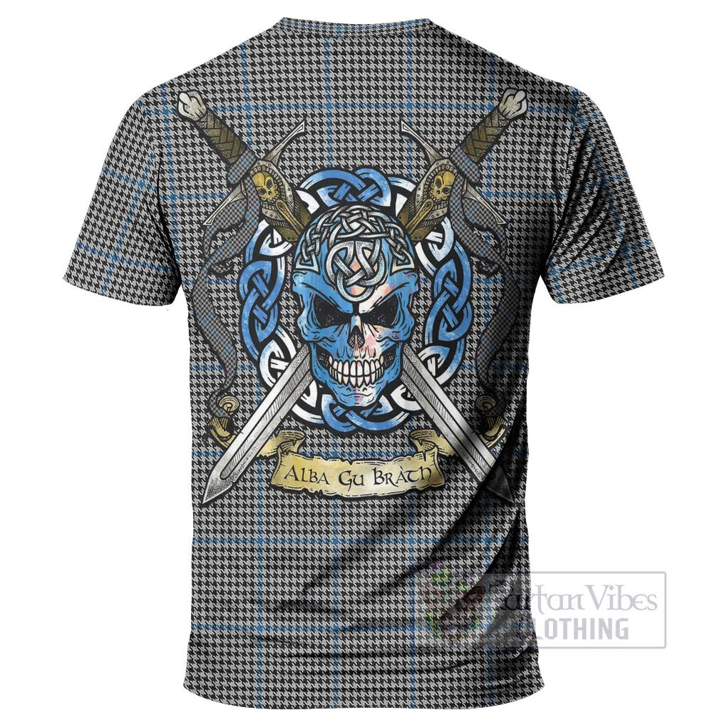 Tartan Vibes Clothing Gladstone (Gladstanes) Tartan T-Shirt with Family Crest Celtic Skull Style