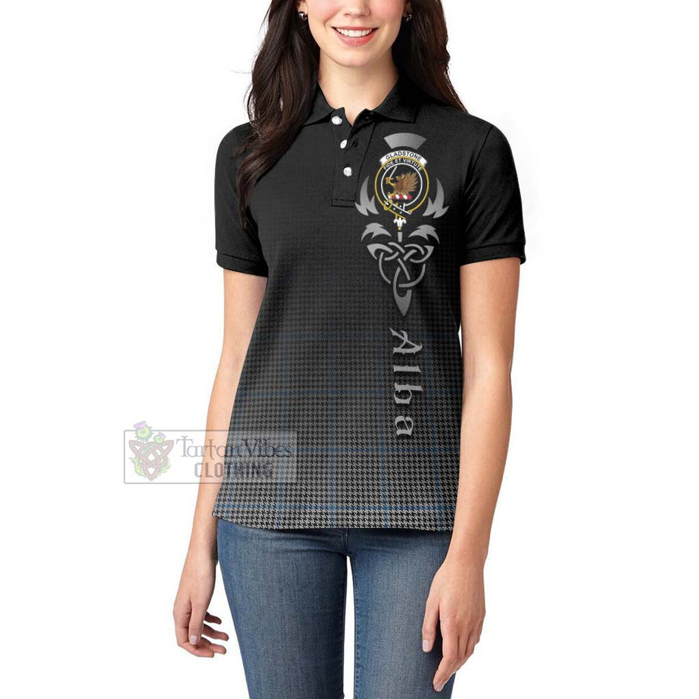 Tartan Vibes Clothing Gladstone (Gladstanes) Tartan Women's Polo Shirt Featuring Alba Gu Brath Family Crest Celtic Inspired