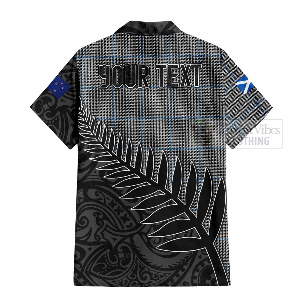 Tartan Vibes Clothing Gladstone (Gladstanes) Crest Tartan Short Sleeve Button Shirt with New Zealand Silver Fern Half Style