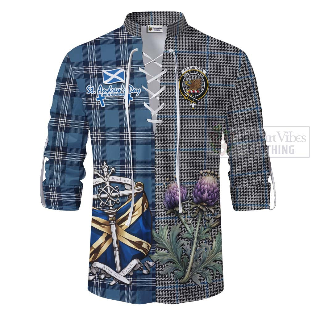 Tartan Vibes Clothing Gladstone (Gladstanes) Tartan Ghillie Kilt Shirt Happy St. Andrew's Day Half Tartan Style