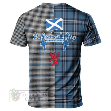 Gladstone (Gladstanes) Tartan T-Shirt Happy St. Andrew's Day Half Tartan Style