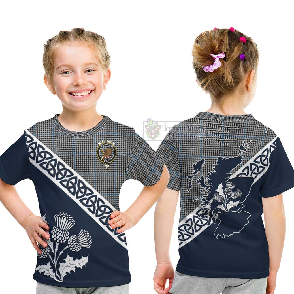 Tartan Vibes Clothing Gladstone (Gladstanes) Tartan Kid T-Shirt Featuring Thistle and Scotland Map