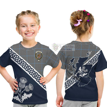 Gladstone (Gladstanes) Tartan Kid T-Shirt Featuring Thistle and Scotland Map