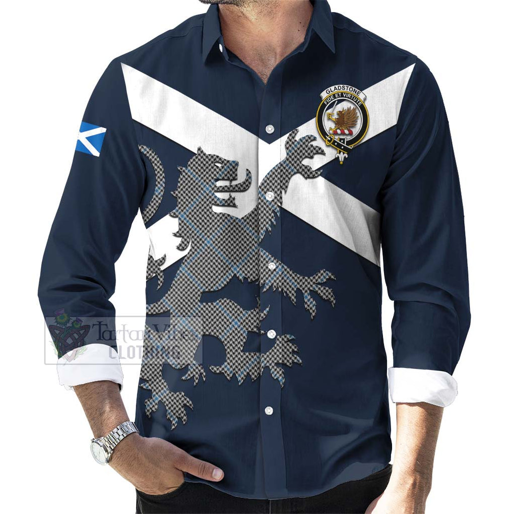 Tartan Vibes Clothing Gladstone (Gladstanes) Tartan Lion Rampant Long Sleeve Button Shirt – Proudly Display Your Heritage with Alba Gu Brath and Clan Name