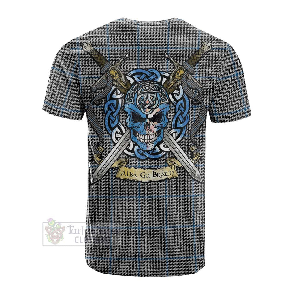 Tartan Vibes Clothing Gladstone (Gladstanes) Tartan Cotton T-shirt with Family Crest Celtic Skull Style