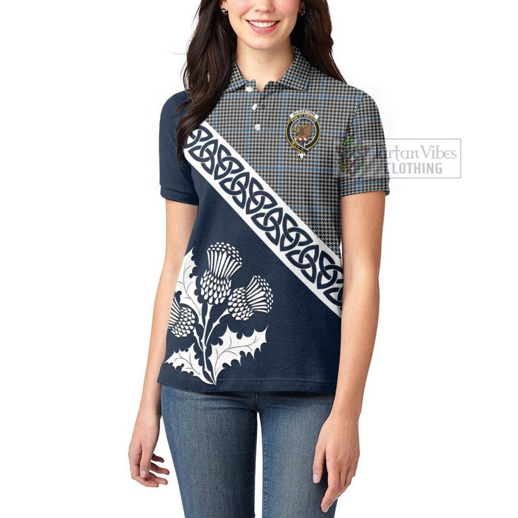 Tartan Vibes Clothing Gladstone (Gladstanes) Tartan Women's Polo Shirt Featuring Thistle and Scotland Map