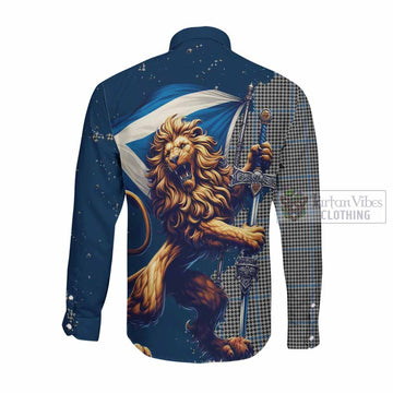 Gladstone (Gladstanes) Tartan Family Crest Long Sleeve Button Shirt with Scottish Majestic Lion