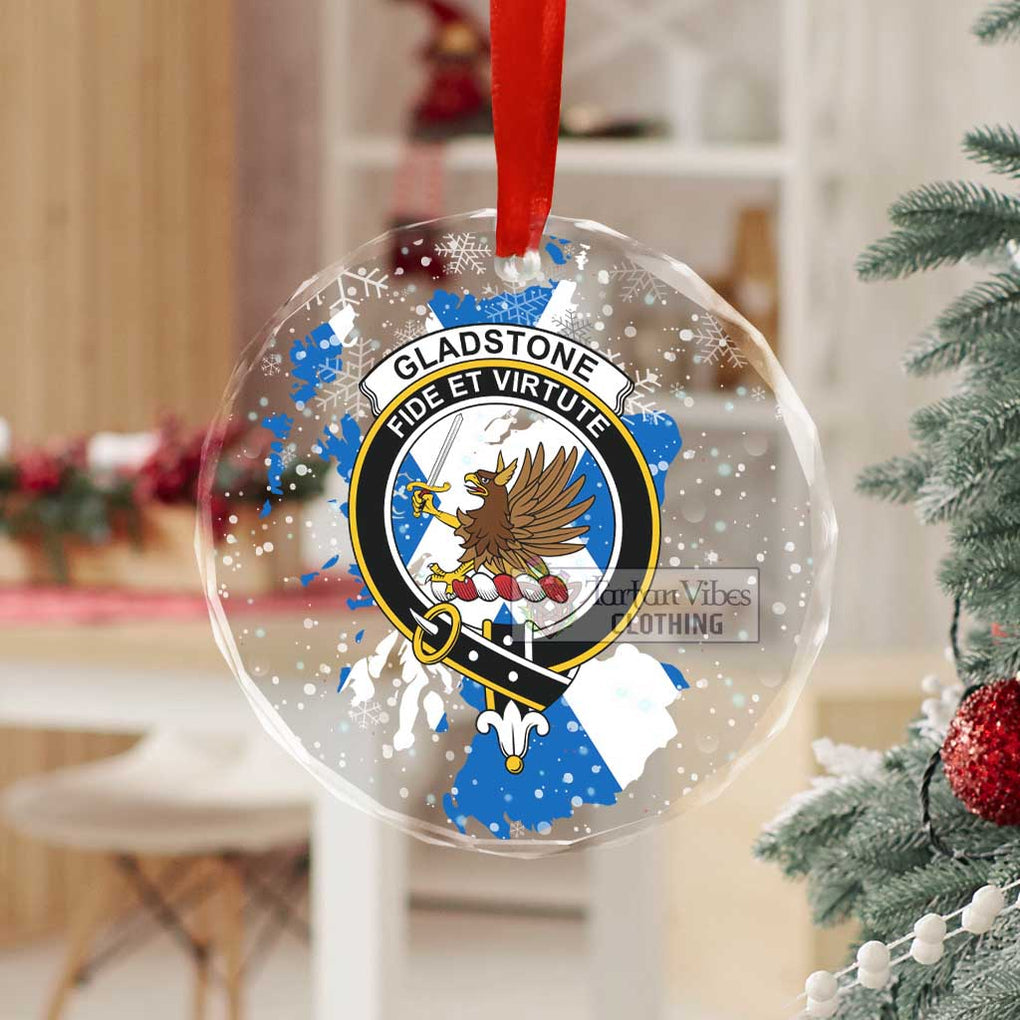 Tartan Vibes Clothing Gladstone (Gladstanes) Clan Crest Christmas Glass Ornament with Scotland Map