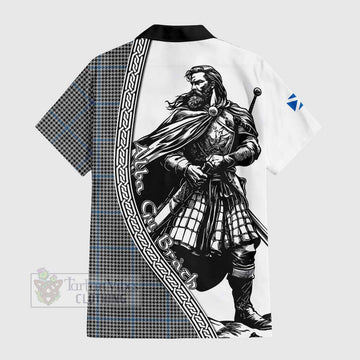 Gladstone (Gladstanes) Tartan Clan Crest Short Sleeve Button Shirt with Highlander Warrior Celtic Style