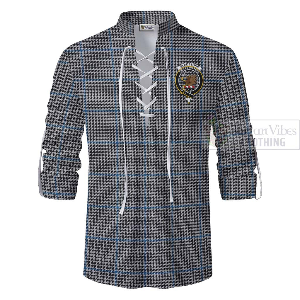 Tartan Vibes Clothing Gladstone (Gladstanes) Tartan Ghillie Kilt Shirt with Family Crest and Bearded Skull Holding Bottles of Whiskey