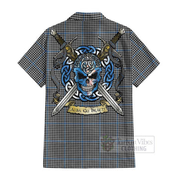 Gladstone (Gladstanes) Tartan Short Sleeve Button Shirt with Family Crest Celtic Skull Style