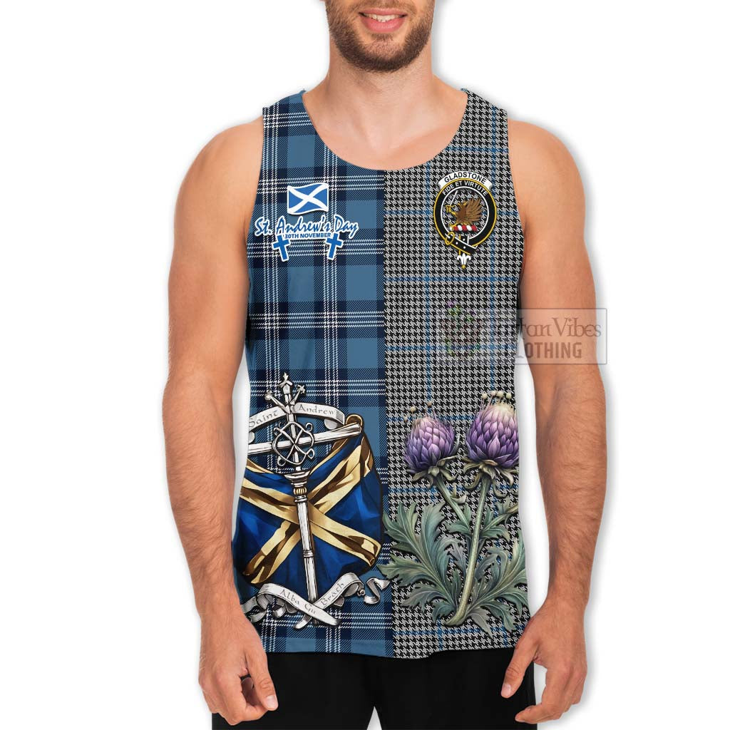 Tartan Vibes Clothing Gladstone (Gladstanes) Tartan Men's Tank Top Happy St. Andrew's Day Half Tartan Style