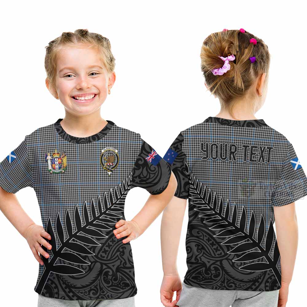 Tartan Vibes Clothing Gladstone (Gladstanes) Crest Tartan Kid T-Shirt with New Zealand Silver Fern Half Style