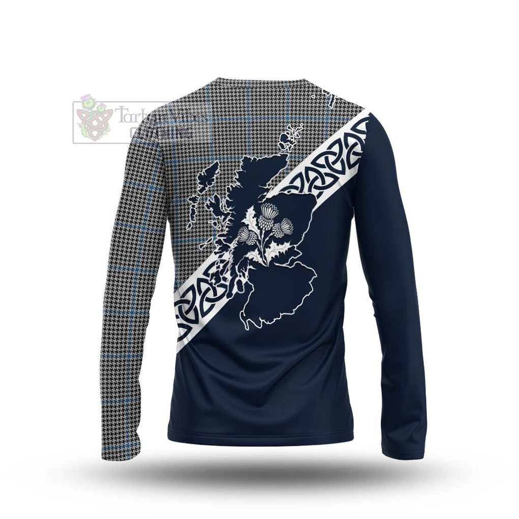 Tartan Vibes Clothing Gladstone (Gladstanes) Tartan Long Sleeve T-Shirt Featuring Thistle and Scotland Map