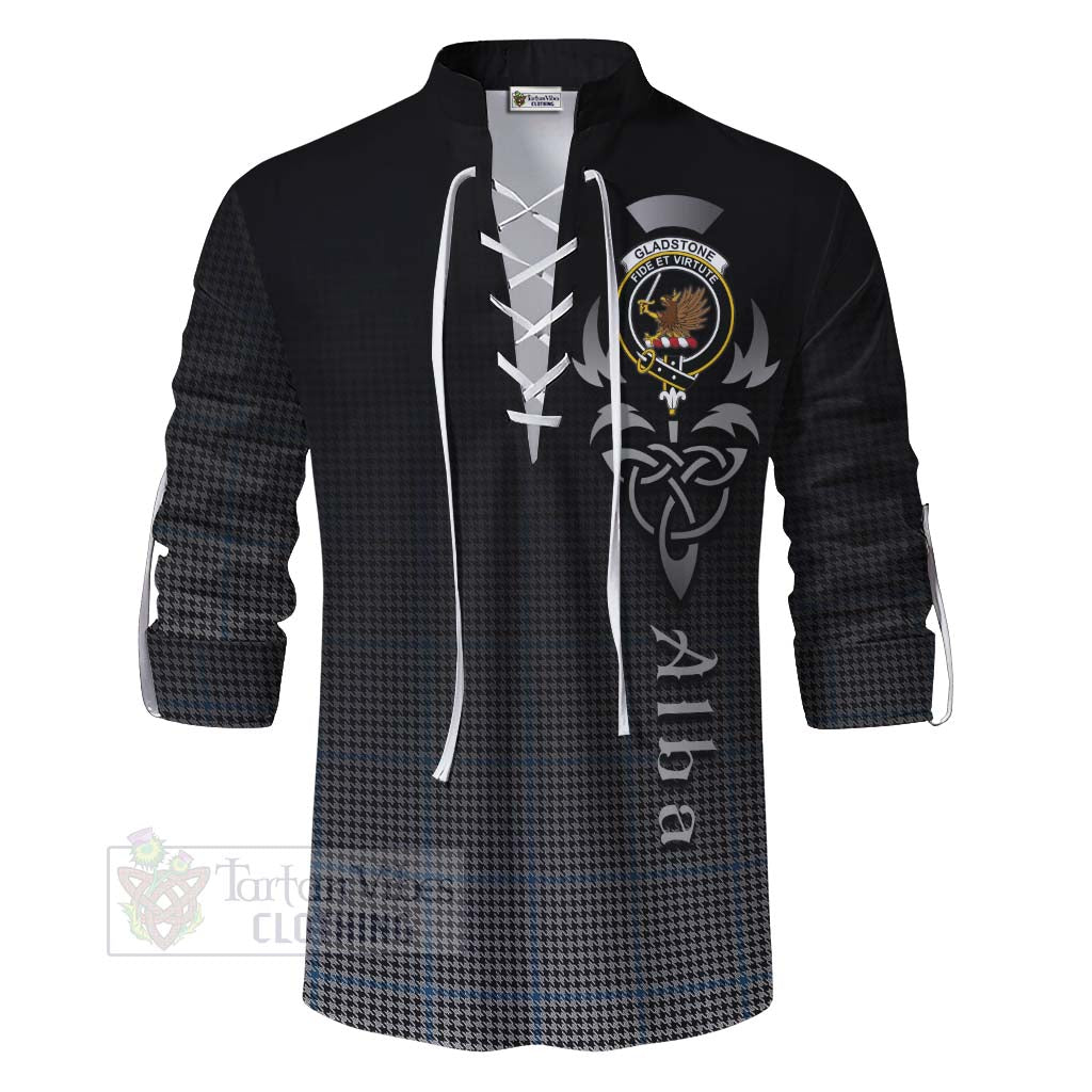 Tartan Vibes Clothing Gladstone (Gladstanes) Tartan Ghillie Kilt Shirt Featuring Alba Gu Brath Family Crest Celtic Inspired