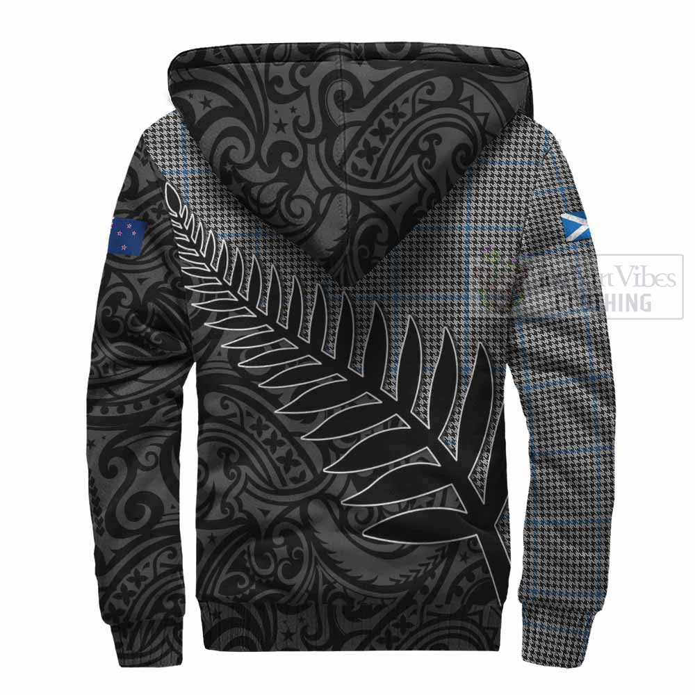 Tartan Vibes Clothing Gladstone (Gladstanes) Crest Tartan Sherpa Hoodie with New Zealand Silver Fern Half Style