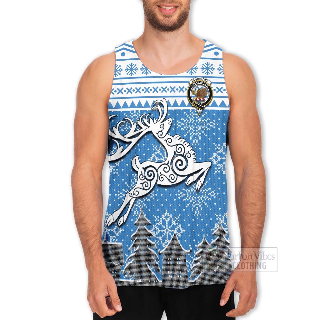 Tartan Vibes Clothing Gladstone (Gladstanes) Clan Christmas Men's Tank Top Celtic Reindeer Style