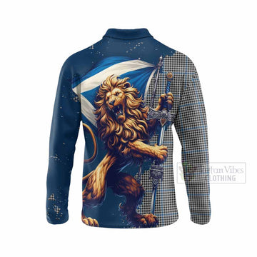 Gladstone (Gladstanes) Tartan Family Crest Long Sleeve Polo Shirt with Scottish Majestic Lion