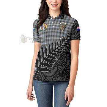 Gladstone (Gladstanes) Crest Tartan Women's Polo Shirt with New Zealand Silver Fern Half Style