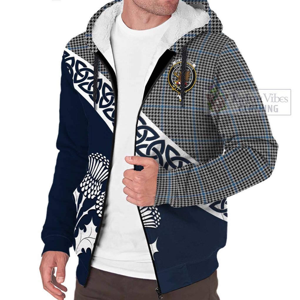 Tartan Vibes Clothing Gladstone (Gladstanes) Tartan Sherpa Hoodie Featuring Thistle and Scotland Map