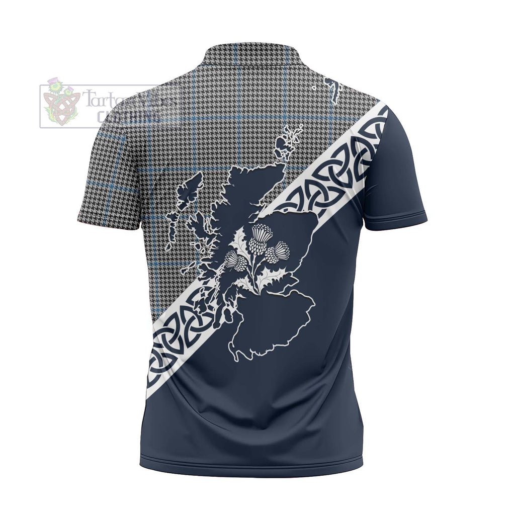 Tartan Vibes Clothing Gladstone (Gladstanes) Tartan Zipper Polo Shirt Featuring Thistle and Scotland Map