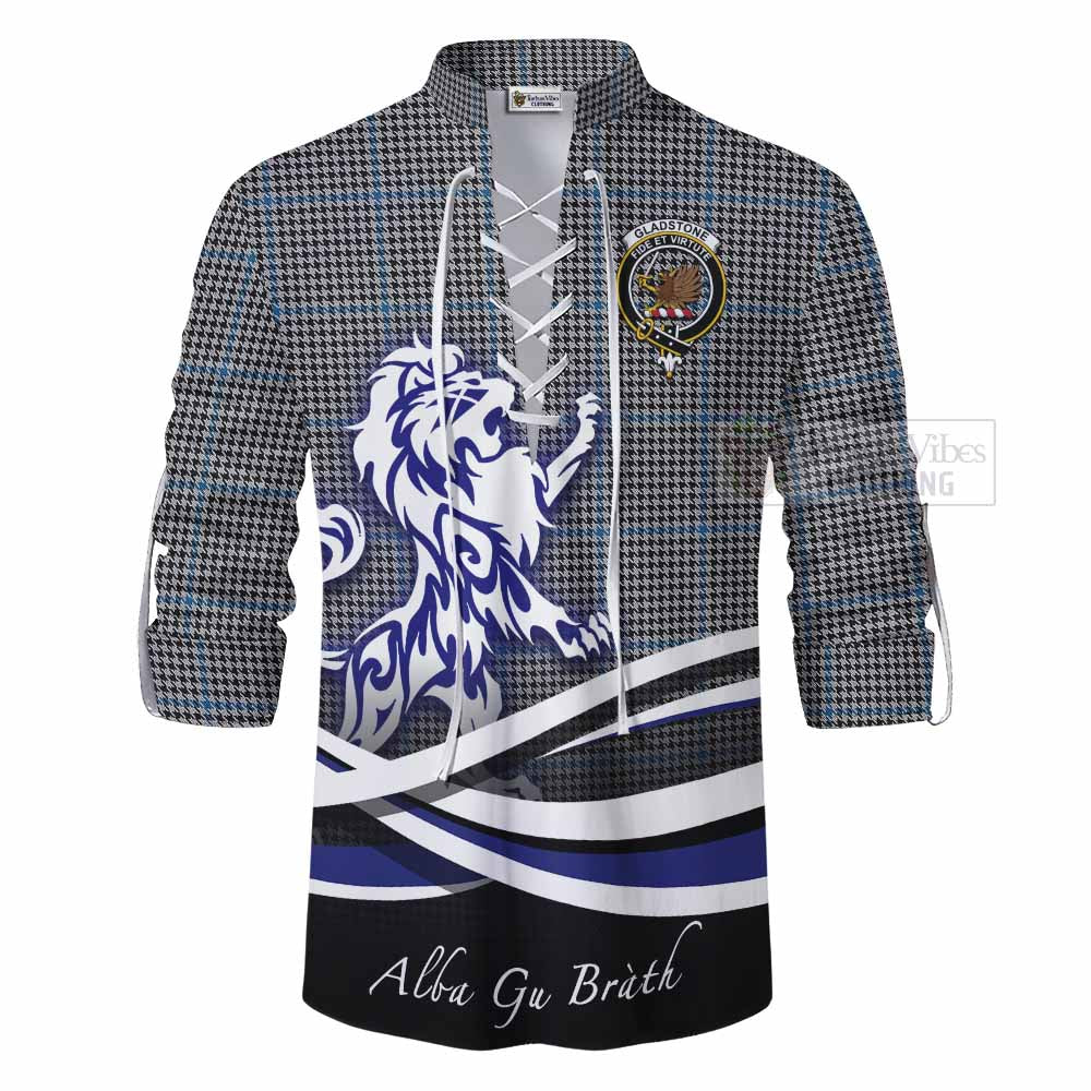 Tartan Vibes Clothing Gladstone (Gladstanes) Tartan Ghillie Kilt Shirt with Alba Gu Brath Regal Lion Emblem