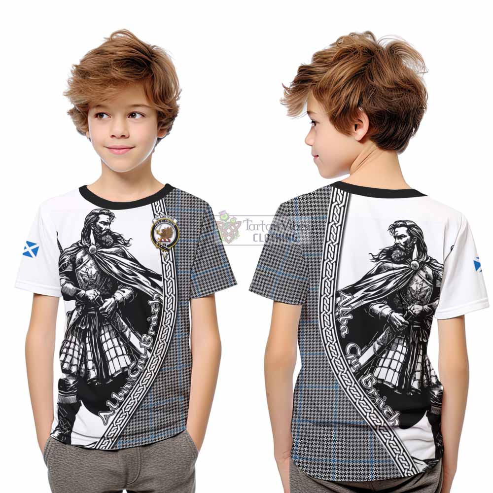 Gladstone (Gladstanes) Tartan Clan Crest Kid T-Shirt with Highlander Warrior Celtic Style