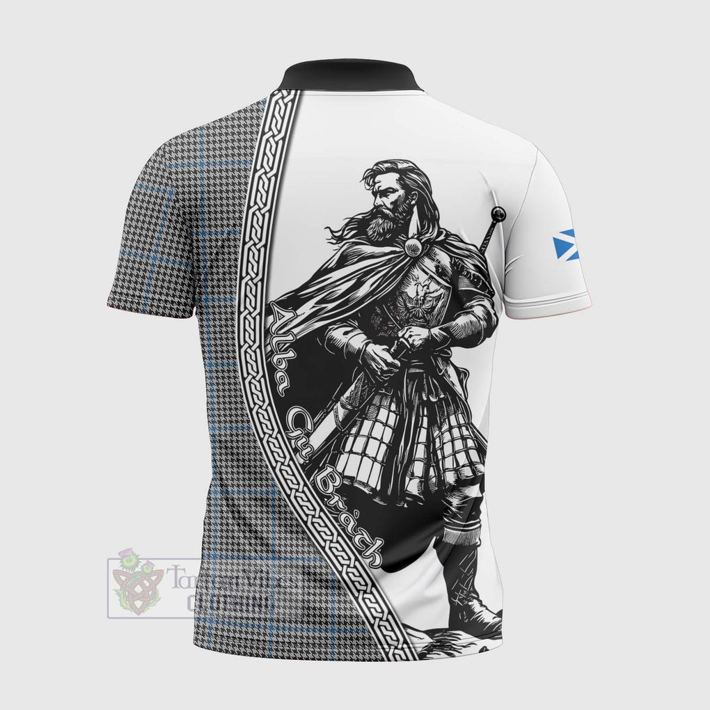 Tartan Vibes Clothing Gladstone (Gladstanes) Tartan Clan Crest Zipper Polo Shirt with Highlander Warrior Celtic Style