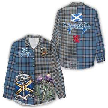 Gladstone (Gladstanes) Tartan Women's Casual Shirt Happy St. Andrew's Day Half Tartan Style