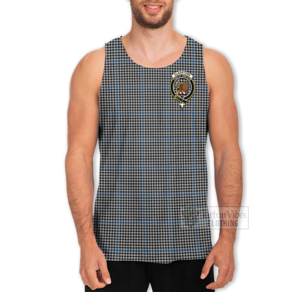 Tartan Vibes Clothing Gladstone (Gladstanes) Tartan Men's Tank Top with Family Crest and Bearded Skull Holding Bottles of Whiskey