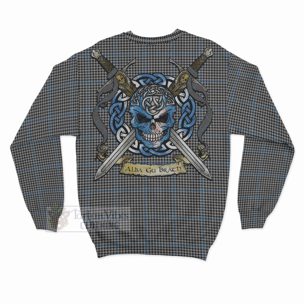 Tartan Vibes Clothing Gladstone (Gladstanes) Tartan Sweatshirt with Family Crest Celtic Skull Style