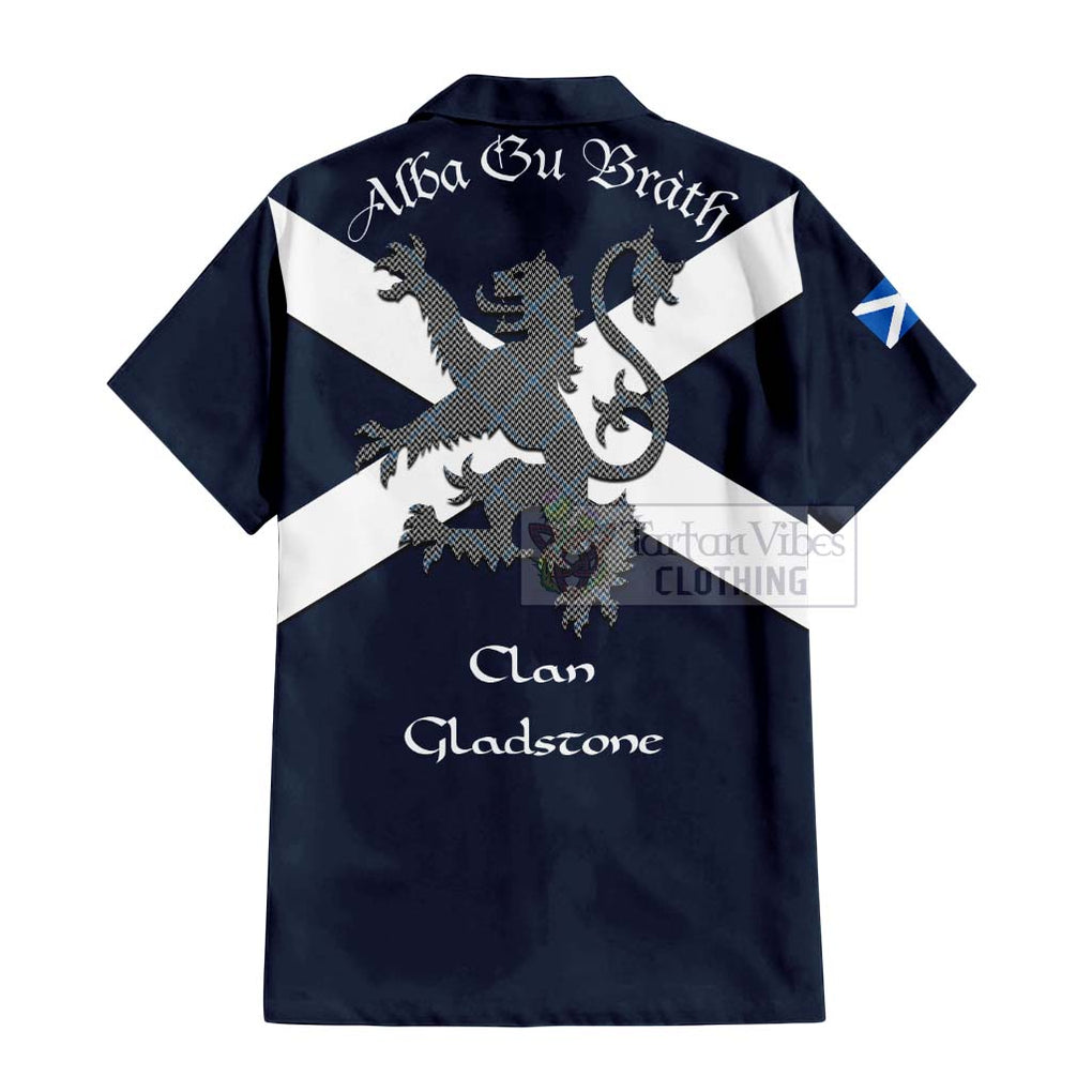 Tartan Vibes Clothing Gladstone (Gladstanes) Tartan Lion Rampant Short Sleeve Button Shirt – Proudly Display Your Heritage with Alba Gu Brath and Clan Name