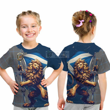 Gladstone (Gladstanes) Tartan Family Crest Kid T-Shirt with Scottish Majestic Lion