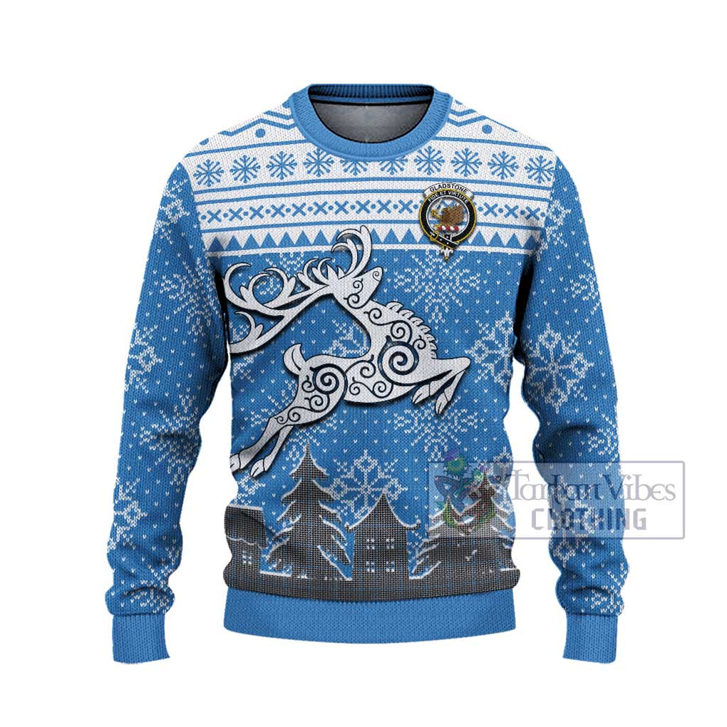 Tartan Vibes Clothing Gladstone (Gladstanes) Clan Christmas Ugly Sweater with Tartan and Celtic Raindeer Style