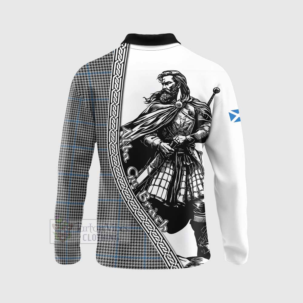 Tartan Vibes Clothing Gladstone (Gladstanes) Tartan Clan Crest Long Sleeve Polo Shirt with Highlander Warrior Celtic Style