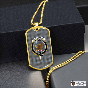 Gladstone (Gladstanes) Tartan Dog Tag Necklace with Family Crest