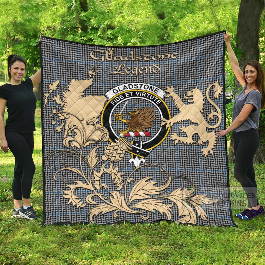 Tartan Vibes Clothing Gladstone (Gladstanes) Tartan Quilt with Family Crest and Scottish Symbol Style