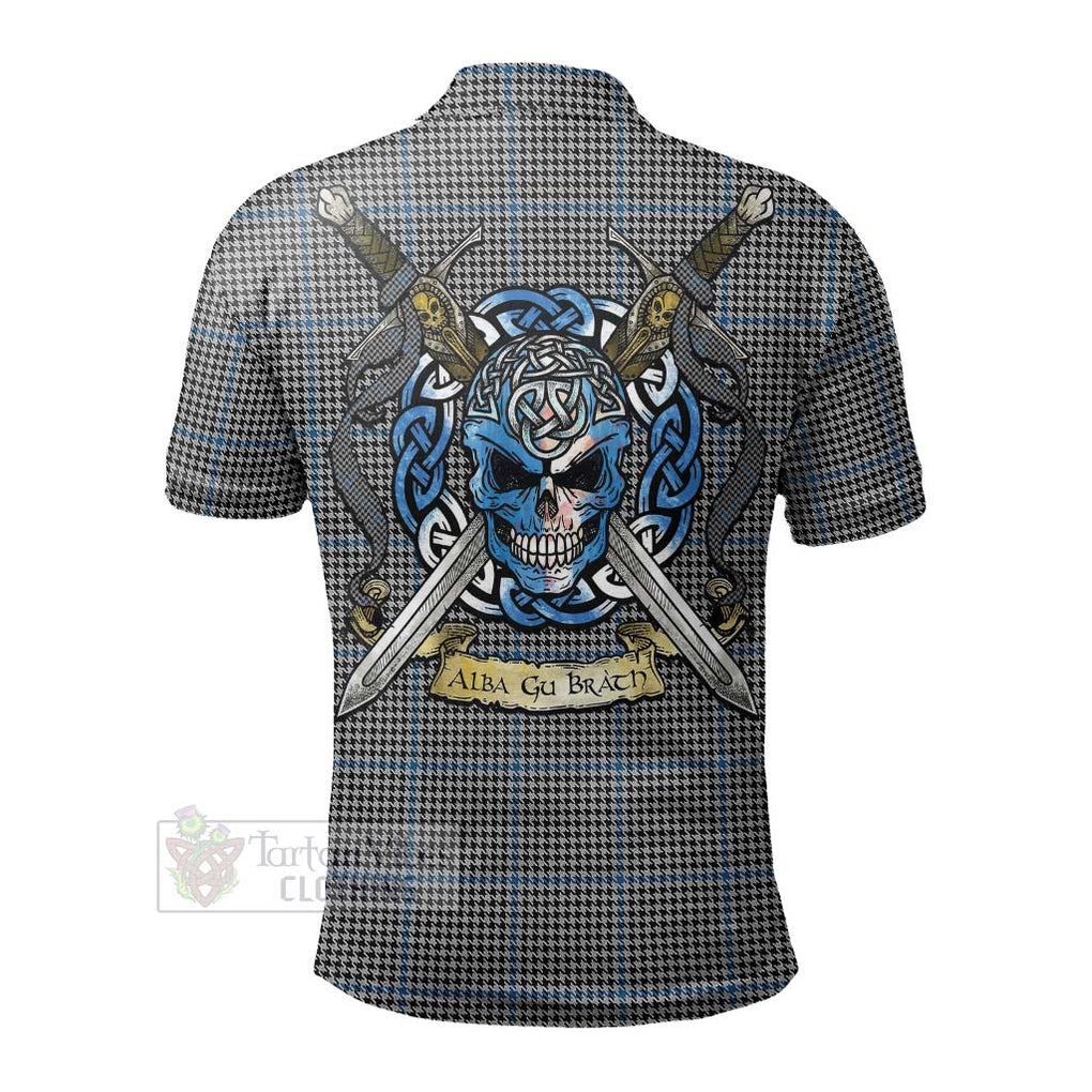 Tartan Vibes Clothing Gladstone (Gladstanes) Tartan Polo Shirt with Family Crest Celtic Skull Style