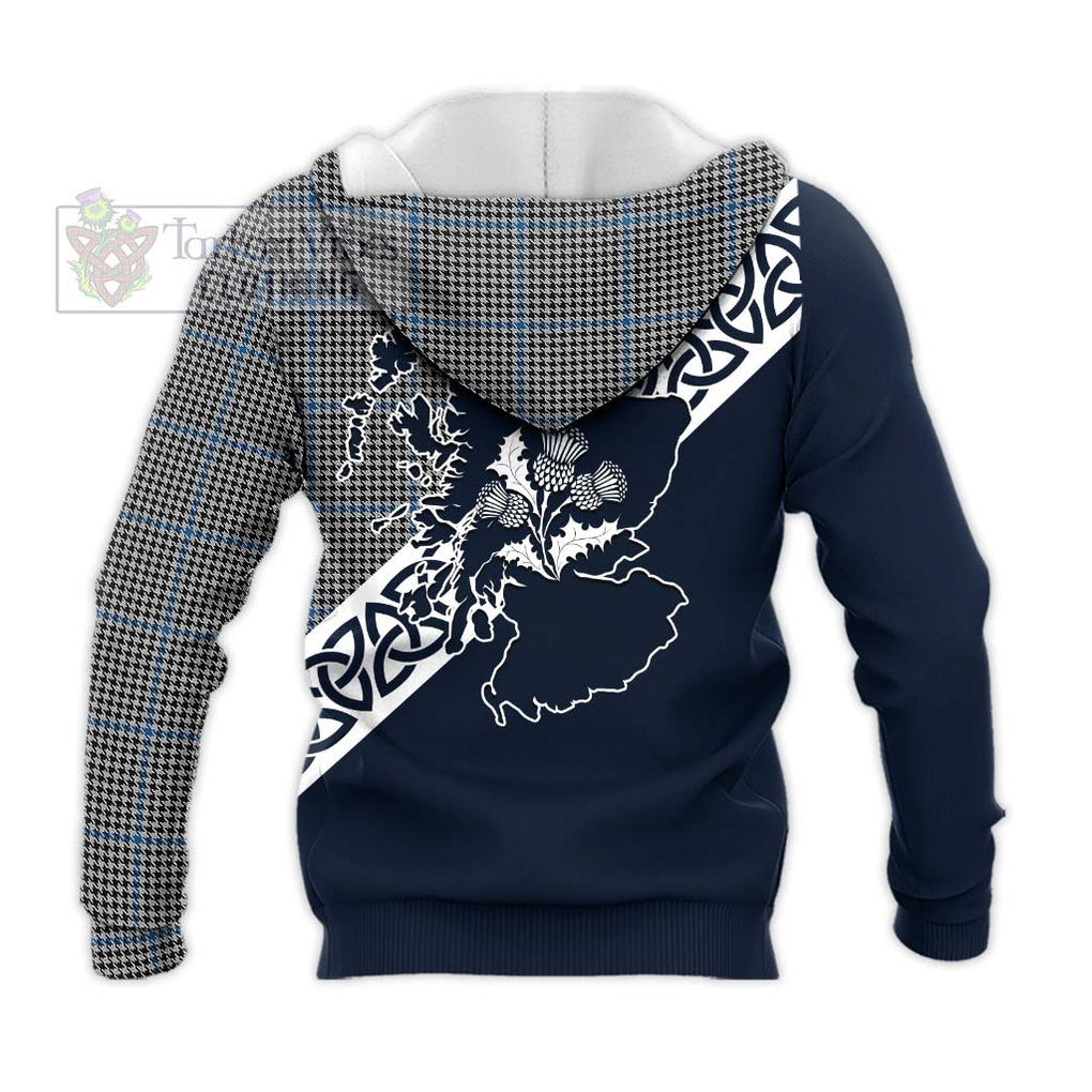 Tartan Vibes Clothing Gladstone (Gladstanes) Tartan Knitted Hoodie Featuring Thistle and Scotland Map