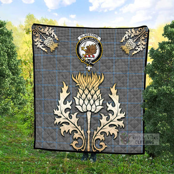 Gladstone (Gladstanes) Tartan Quilt with Family Crest and Golden Thistle Style