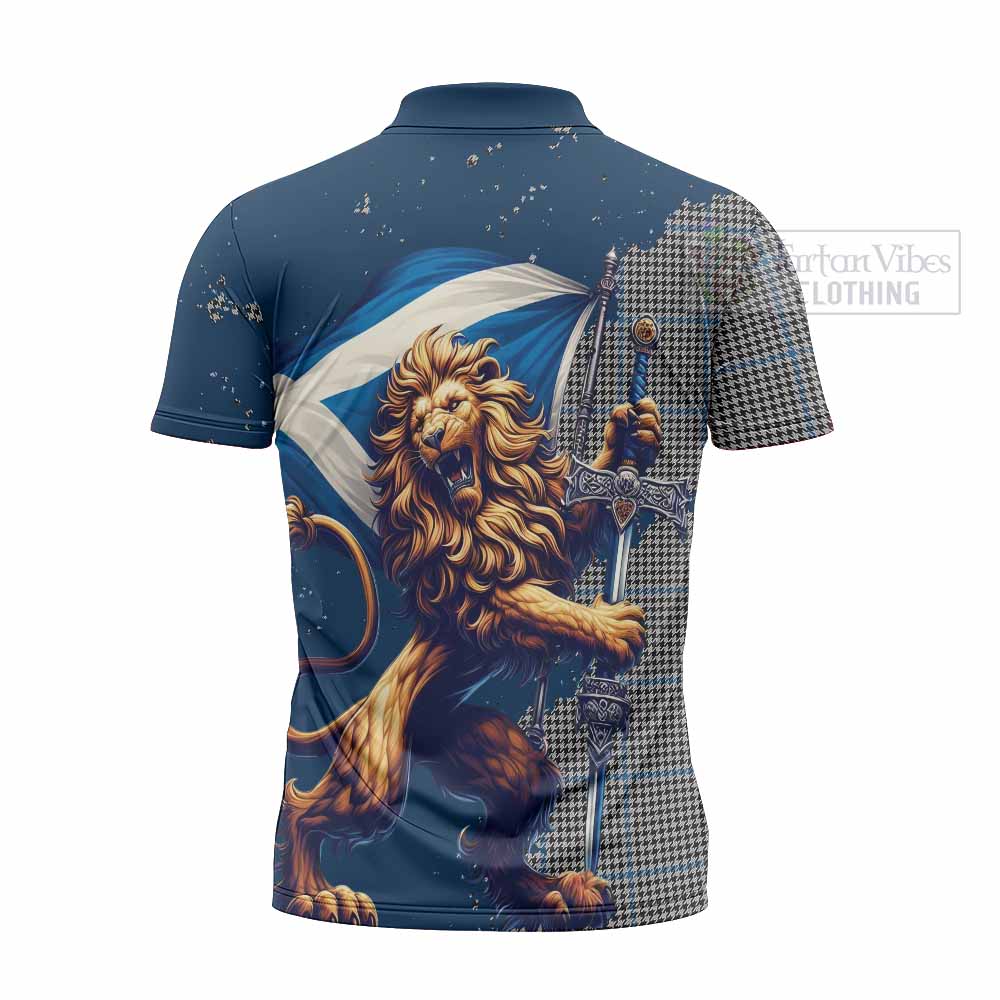 Tartan Vibes Clothing Gladstone (Gladstanes) Tartan Family Crest Zipper Polo Shirt with Scottish Majestic Lion