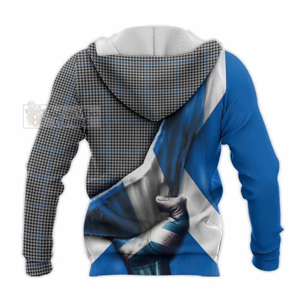 Tartan Vibes Clothing Gladstone (Gladstanes) Tartan Knitted Hoodie with Family Crest Scotland Patriotic Style