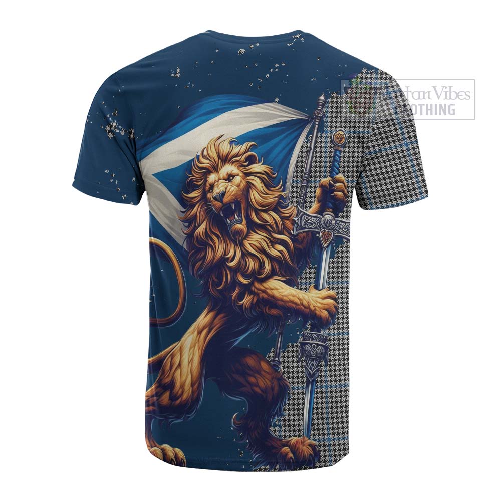 Tartan Vibes Clothing Gladstone (Gladstanes) Tartan Family Crest Cotton T-shirt with Scottish Majestic Lion