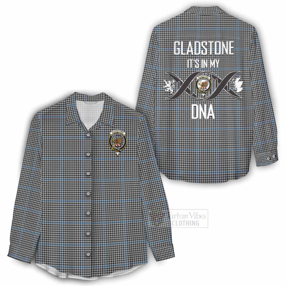 Tartan Vibes Clothing Gladstone (Gladstanes) Tartan Women's Casual Shirt with Family Crest DNA In Me Style