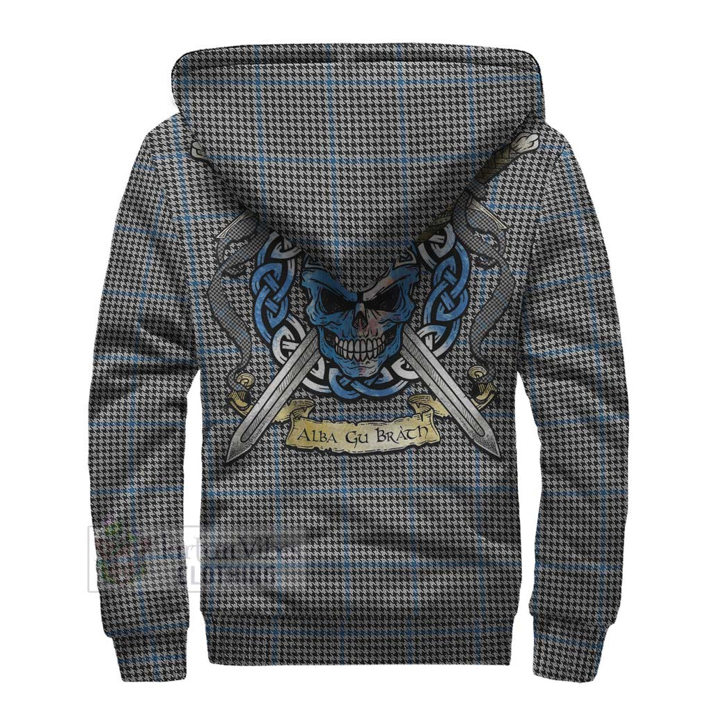 Tartan Vibes Clothing Gladstone (Gladstanes) Tartan Sherpa Hoodie with Family Crest Celtic Skull Style