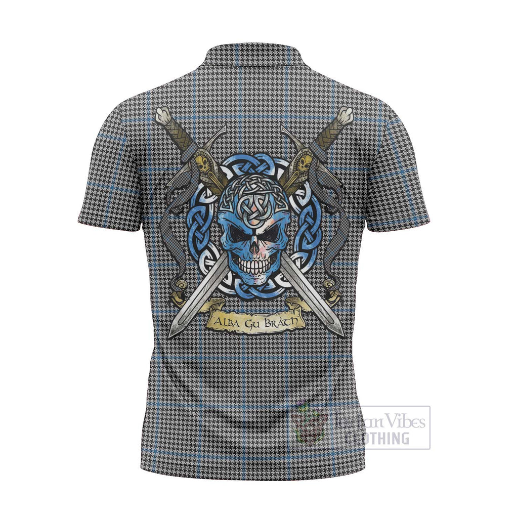 Tartan Vibes Clothing Gladstone (Gladstanes) Tartan Zipper Polo Shirt with Family Crest Celtic Skull Style