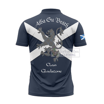 Gladstone (Gladstanes) Tartan Lion Rampant Zipper Polo Shirt Proudly Display Your Heritage with Alba Gu Brath and Clan Name