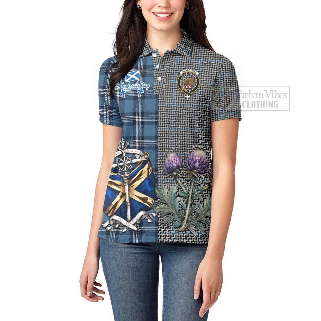 Tartan Vibes Clothing Gladstone (Gladstanes) Tartan Women's Polo Shirt Happy St. Andrew's Day Half Tartan Style